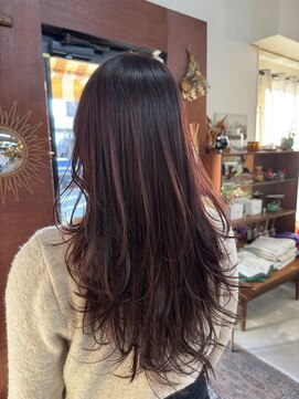 チャプター 問屋町(chapter) ケアカラーカシスワインレッド顔まわりレイヤーカット韓国ヘア