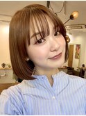 まとまるボブ/切りっぱなしボブ/オリーブカラー/艶カラー/透明感