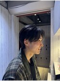 メンズミディアムウルフニュアンスシャドウパーマセンターパート