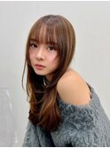 王道かわいいシースルーバングレイヤーハッシュカットグレージュ
