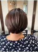 大人可愛いココアベージュグレージュカラーボブウルフ黒髪