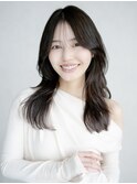 暗めカラーおくれ毛顔周りレイヤーグレージュロング_F0684