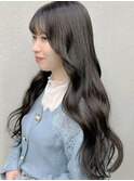 オリーブグレージュカラー*透明感カラー*ロングヘア*前髪カット