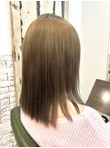 ロングショートワンカールパーマカーキグレージュ前髪錦糸町