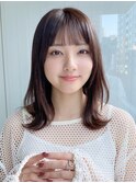 小顔 前髪 レイヤーカット チェリーブラウン"