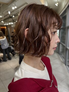 メゾンアクア 表参道(Maison ACQUA) +小顔ミディアムパーマミディアムデジタルパーマボブパーマ黒髪