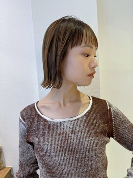 ロンドアベニール 北千住(Lond avenir) 【髪質改善】切りっぱなしボブ　前髪パーマ　グレーベージュ