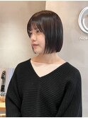 ミニボブぷつっとボブ切りっぱなしボブぱっつん前髪