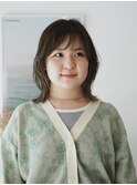 ハイライトオリーブベージュレイヤーカット鎖骨ボブ