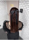 カチモリアレンジ ハーフアップ リボン 参列ヘア イベントヘア