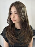 美髪レイヤーカット/顔まわりレイヤー/くびれロングレイヤー