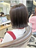 横浜オリーブベージュブリーチなしダブルカラー外ハネボブ30代