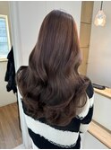 桑名ロングレイヤーカットロングヘアピンクブラウンカラー韓国