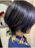 大人かわいい　ショート　ハイライト　ネイビー　ブルー