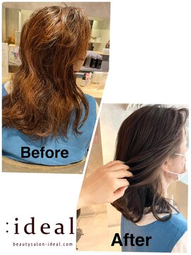 アイディール(:ideal) 白髪の多いもみあげも、イヤリングカラーで白髪ぼかし☆