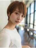 20代30代大人かわいい丸みショートベージュカラー前髪