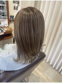 白髪ぼかしハイライトミルクティーベージュ