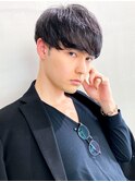 無造作マッシュメンズショート☆ツーブロックアッシュブラック