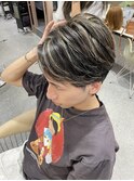 men'sメンズブリーチハイライトダブルカラーフェザーパーマ/大宮