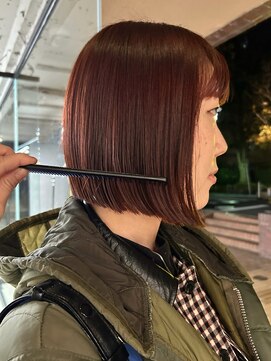 ノラ ヘアーサロン(NORA HAIR SALON) 【大久保】ブリーチなし!オレンジブラウンと切りっぱなしボブ