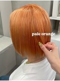 15765ブリーチ＆ダブルカラー渋谷コーラルオレンジハッシュボブ