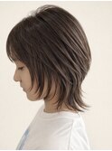外ハネくびれ/夏映えミディアムウルフ/ブリーチなしカラー韓国風