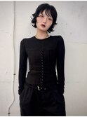 ボブ　外はね　ショート　黒髪　ナチュラル