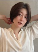 前髪長めひし形ショートボブ前下がり　20代30代40代