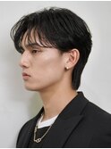 韓国マッシュカルマパーマコンマバングセンターパート黒髪ウルフ