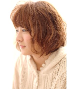 ヘアカフェ コトノハ(hair cafe Kotonoha) 【コトノハ】フリンジバング　ショートボブ　オレンジベージュ