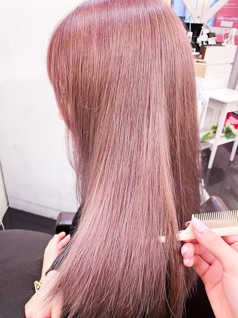 髪質改善カラーケアカラー韓国風艶々ケアブリーチピンクベージュ