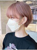 ピンクベージュショート_外ハネボブセクションカラー_ba410162