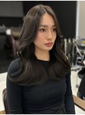 韓国レイヤーロング くびれヘア 髪質改善 グレージュ