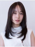 20代30代大人かわいい小顔くびれレイヤーカット黒髪前髪韓国風