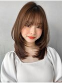 フェミニンロング前髪モテ髪ウェーブミディアム外ハネボブ