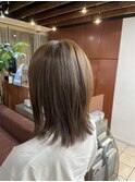 ブリーチなし秋色カラーオリーブカラーミディアムレイヤー