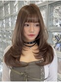 韓国ヘア顔周りレイヤーミルクティーベージュグレージュカラー