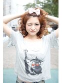 ふわふわ＋ハイトーン＋Tシャツ＋リボン＝読モ風簡単アレンジ