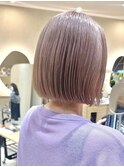 タッセルボブミルクティーピンクベージュ切りっぱなしボブ長め