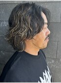 メンズボブウルフパーマメッシュスパイラルパーマツーブロック