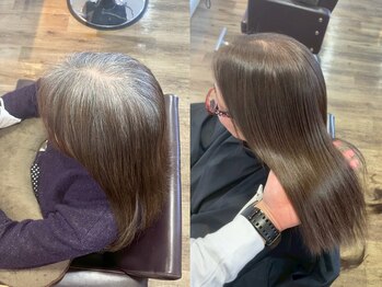 ノア 太宰府(noa)の写真/【太宰府】髪への負担を抑えた白髪染めと白髪ぼかしで、大人女性の髪に自然な明るさと優しい透明感を＊