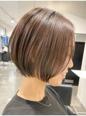 調布レディースショート丸みボブワンカラーショコラグレージュ