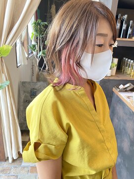 ベランダ(veranda) インナーカラーペールピンクでフリンジミディ