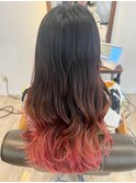 【山田】ロングレイヤーカール裾カラーネオンピンク