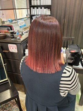 マイ ヘア デザイン 岡崎(MY hair design) 大人可愛いミディアムぱつっとカットピンクカラー×小顔
