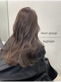 【ハイライトグレーベージュレイヤーロング前髪パーマ黒髪】