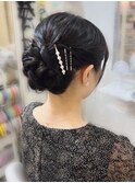 結婚式 二次会 お呼ばれ アップスタイル×ゴールド・パールピン