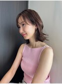 切りっぱなしボブ／ミディアムボブ／ナチュラルベージュ