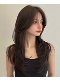 小顔顔周りカット　大人レイヤー　ダークブラウン