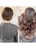 ピンクブラウン×ホワイトハイライトカラー#シールエクステ#沖縄